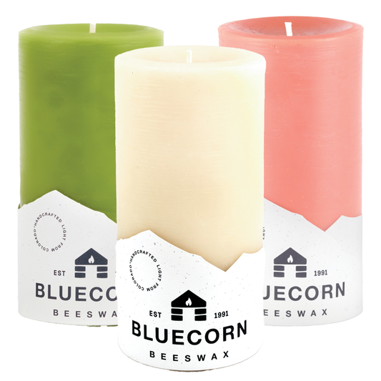 Spring Beeswax Pillar Trio - Ivory, Dusty Rose & Pistachio