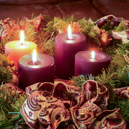 Advent Beeswax Pillar Candle Bundle - Eggplant and Dusty Rose - Bluecorn Candles