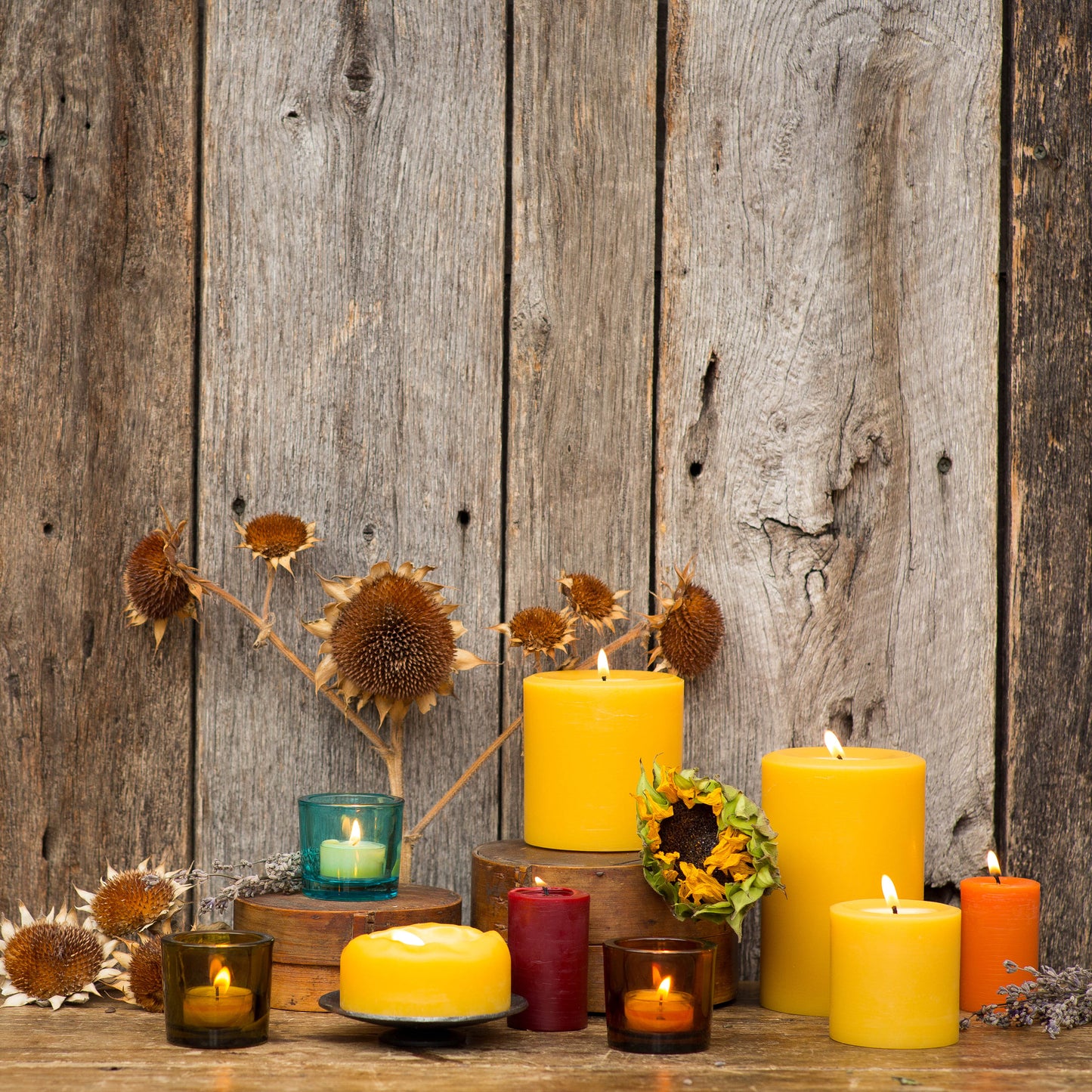 Autumn Beeswax Pillar Candle Pair - Raw & Burgundy - Bluecorn Candles