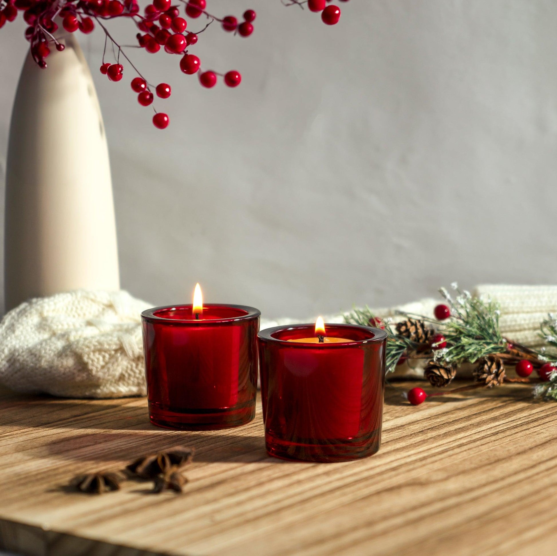 Beeswax Votives & Red Glass Holders - Holiday Bundle - Bluecorn Candles