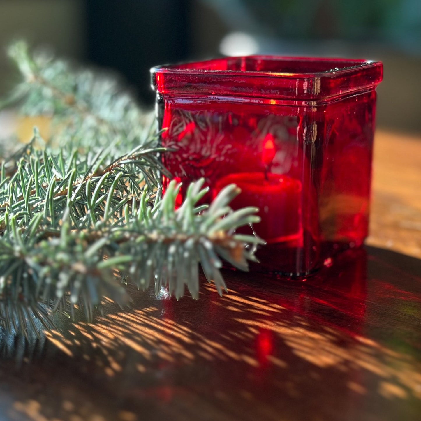 Beeswax Tea Lights & Red Glass Lanterns - Holiday Bundle - Bluecorn Candles