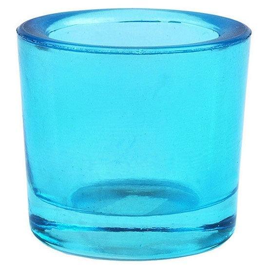 Aqua recycled glass candle holder