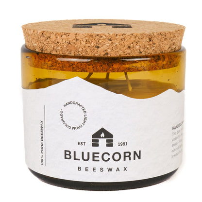 NEW Pure Beeswax Candle in Blown Glass - Bluecorn Candles