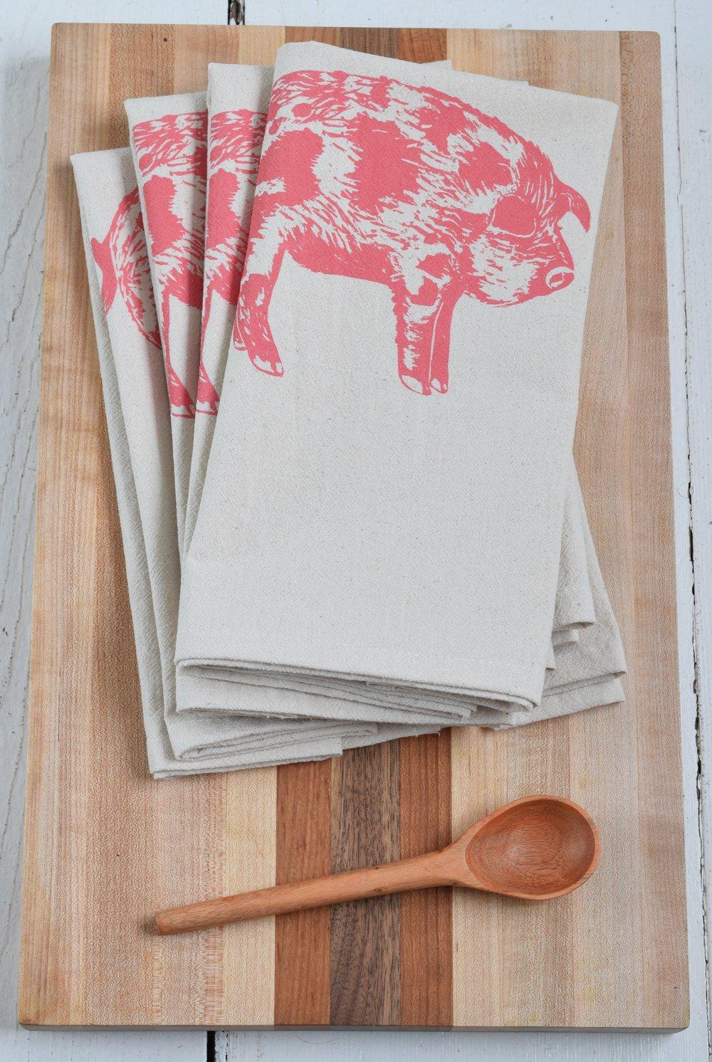 Pink Pig | Set of 4 Organic Cloth Napkins - Bluecorn Candles