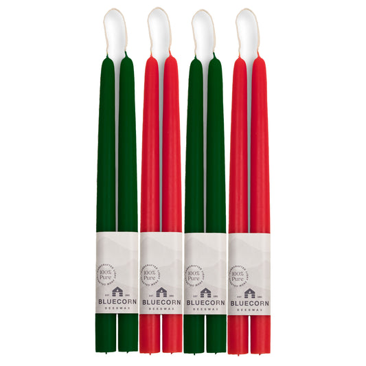 Classic Christmas Beeswax Taper Candle Bundle - Red & Moss