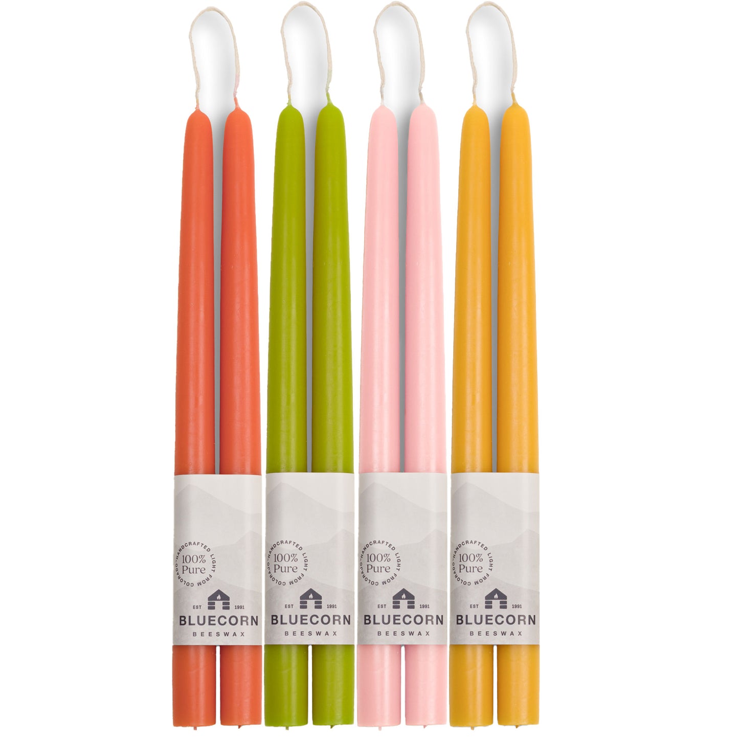 spring beeswax taper candles - light pink candles, pure beeswax tapers, apricot tapers, spring green candlesticks