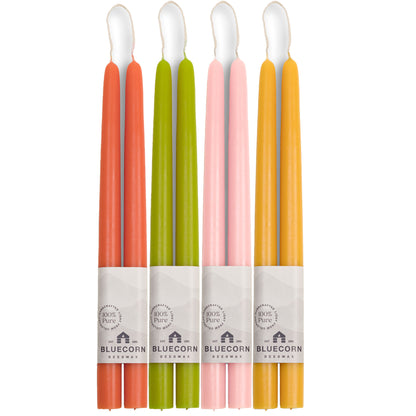 spring beeswax taper candles - light pink candles, pure beeswax tapers, apricot tapers, spring green candlesticks