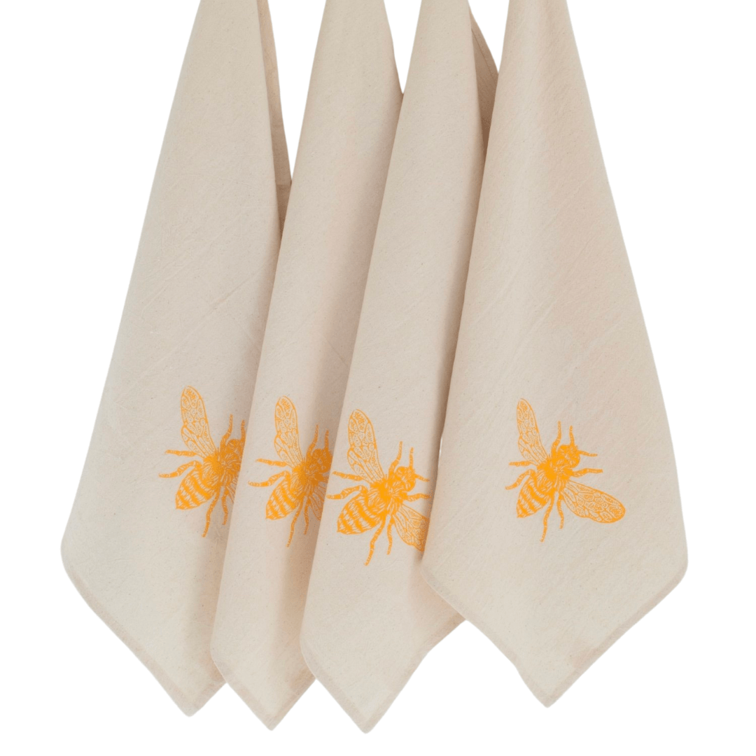 Yellow Honeybee | Set of 4 Organic Cloth Napkins - Bluecorn Candles